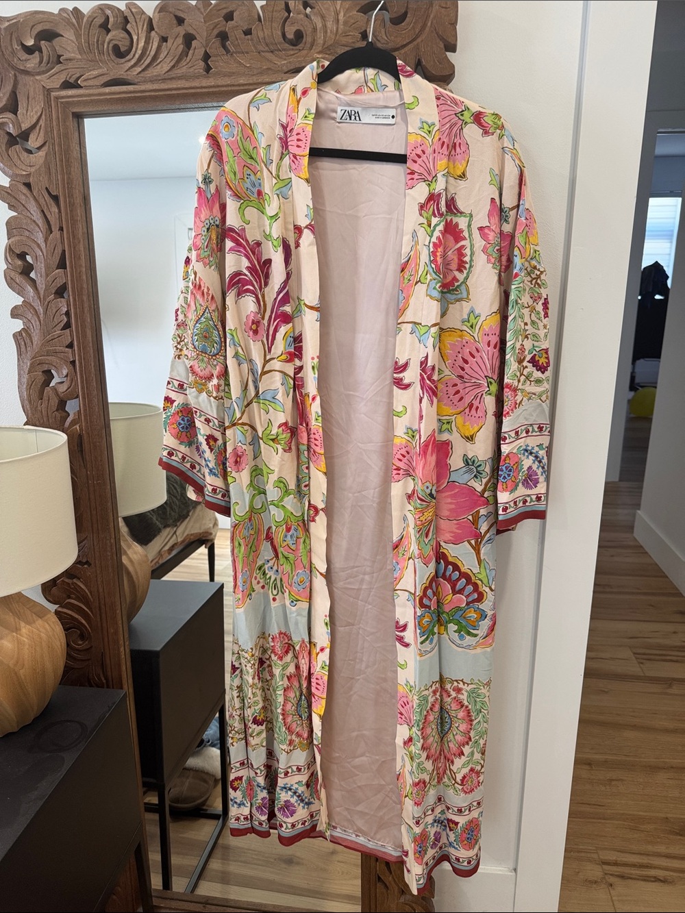 Zara Multicolor Floral Kimono Robe in Blush and Pink